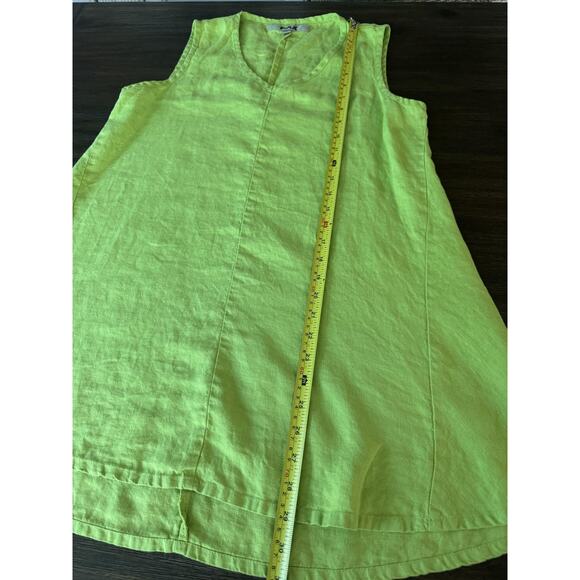 Flax Tunic Dress Womens 4-6 Green 100% Linen Sleeveless V Neck Tank Summer - Picture 3 of 8